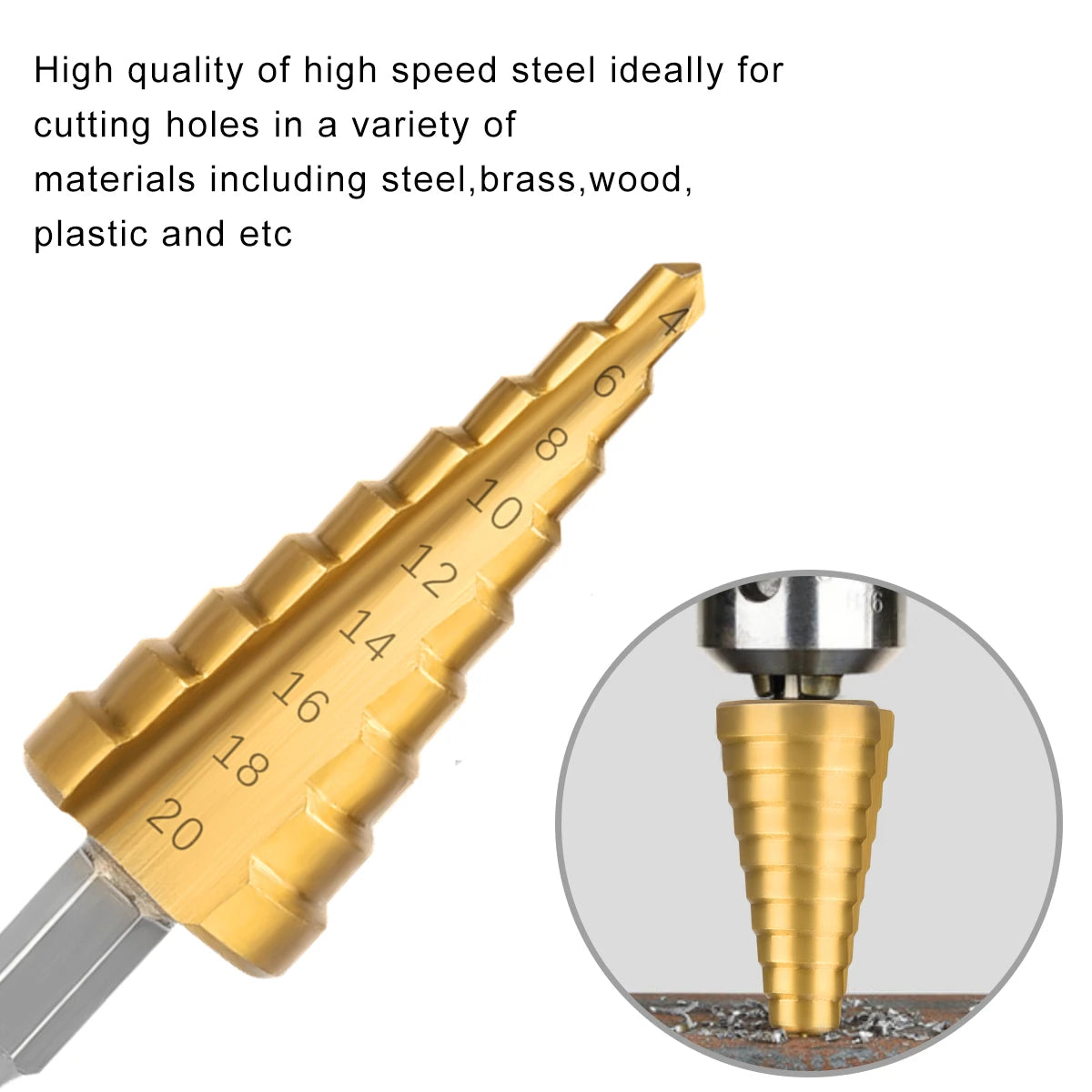 3-Piece HSS Step Drill Bit Set with Titanium Coating - Ideal for Wood and Metal