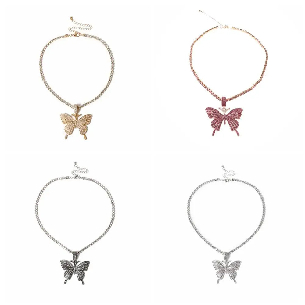 "Sparkling Crystal Butterfly Pendant Necklace -3D Design -