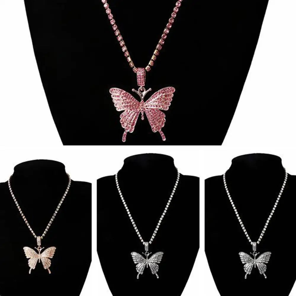 "Sparkling Crystal Butterfly Pendant Necklace -3D Design -